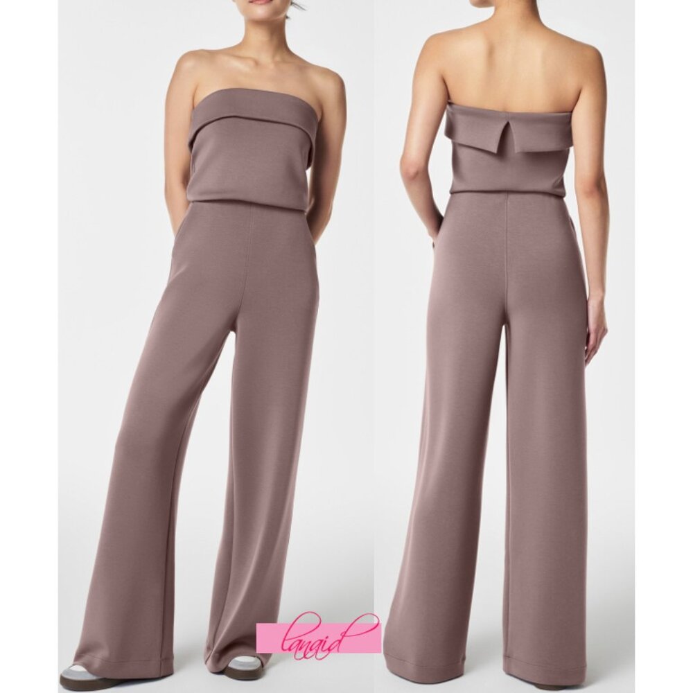 Spanx AirEssentials Strapless Jumpsuit Smoke Blouson Wide Leg Romper One-Piece